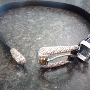 Brighton smooth black leather belt textured silver buckle  b2914  28 inch waist